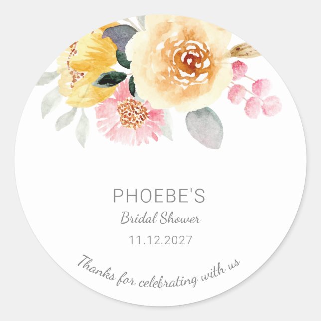 Modern Floral Bridal Shower Botanical Classic Round Sticker (Front)