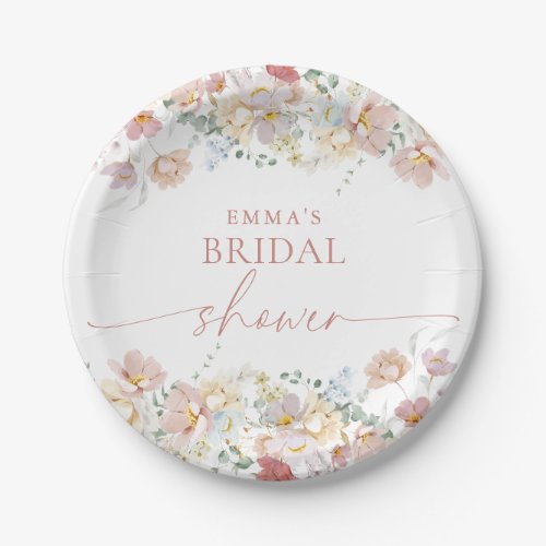 Modern Floral Bridal Shower Decor Boho Wildflower Paper Plates