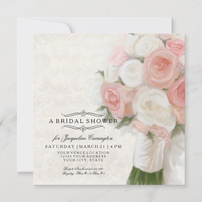 Modern Floral Bridal Shower Elegant Lace Damask Invitation (Front)