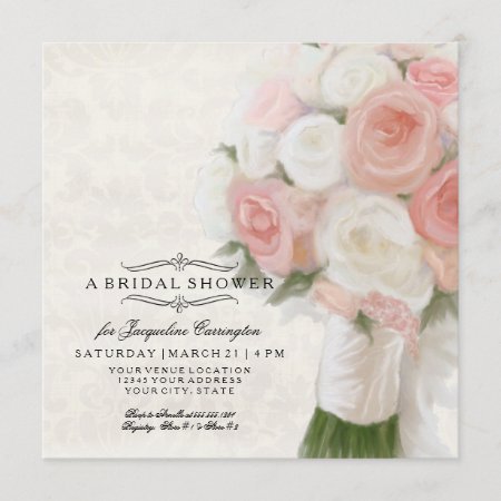 Modern Floral Bridal Shower Elegant Lace Damask Invitation
