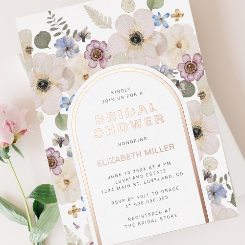 Modern Floral Bridal Shower Foil Invitation