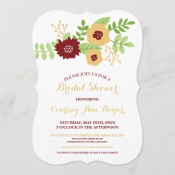 Modern Floral Bridal Shower (gold And Burgundy) Invitation by cranberrydesign at Zazzle