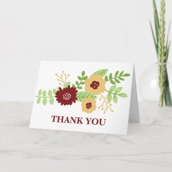 Modern Floral Bridal Shower (gold And Burgundy) Thank You Card by cranberrydesign at Zazzle