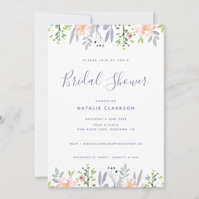 Modern floral bridal shower invitation (Front)