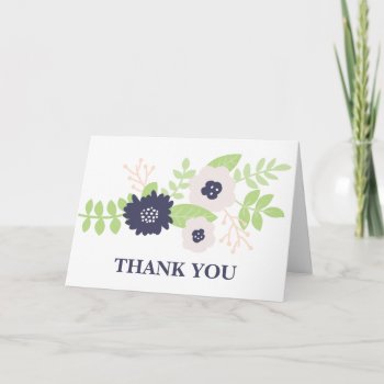 Modern Floral Bridal Shower (navy Blue And Cream) Thank You Card by cranberrydesign at Zazzle