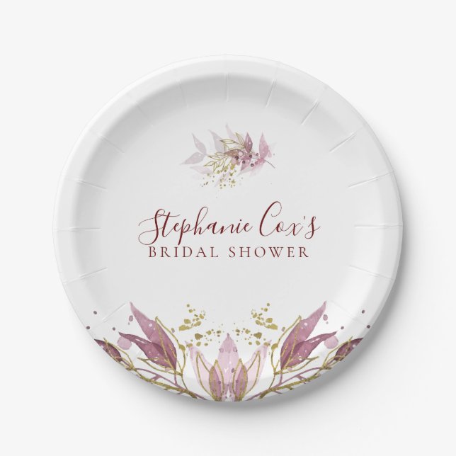 Modern Floral Bridal Shower Paper Plates (Front)
