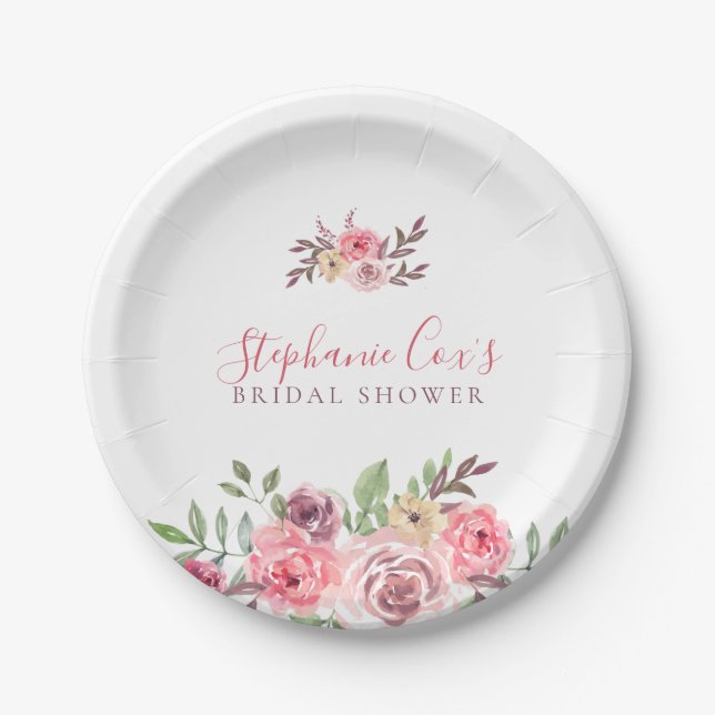 Modern Floral Bridal Shower Paper Plates (Front)