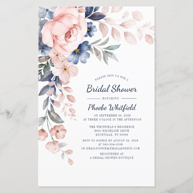 Modern Floral Bridal Shower Pink Invitation (Front)