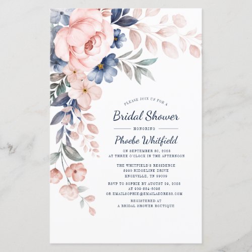 Modern Floral Bridal Shower Pink Invitation