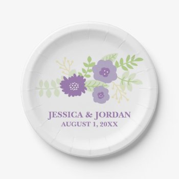 Modern Floral Bridal Shower (purple And Yellow) Paper Plates by cranberrydesign at Zazzle