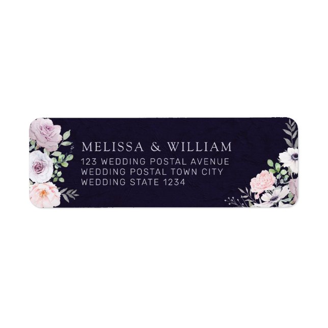 Modern Floral Bride & Groom Purple Return Address Label (Front)