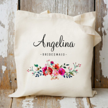 Modern Floral Bridesmaid Personalized-2 Tote Bag by Precious_Presents at Zazzle