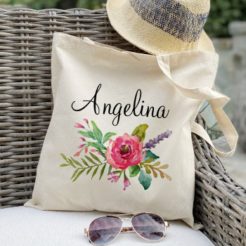 Modern Floral Bridesmaid Personalized Tote Bag by Precious_Presents at Zazzle