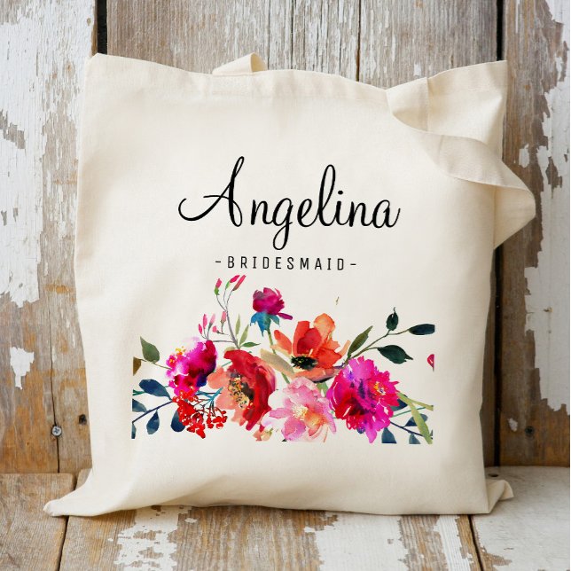 Modern Floral Bridesmaid Personalized Tote Bag (Creator Uploaded)