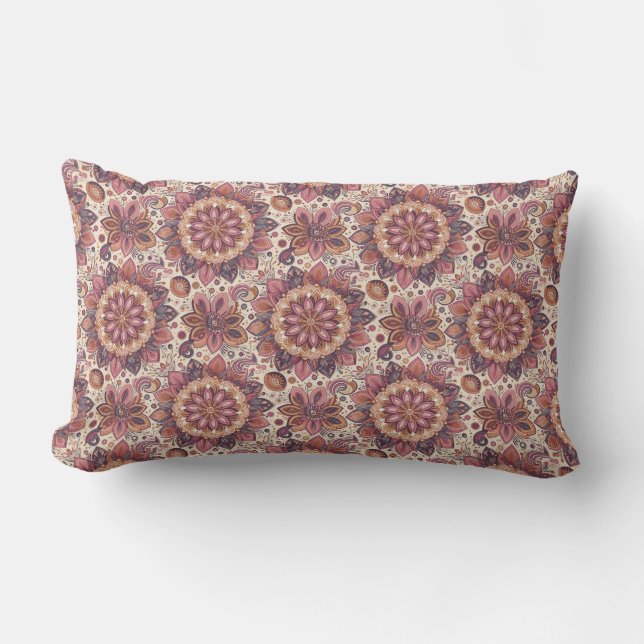 Modern floral brown color mandala art lumbar pillow (Front)
