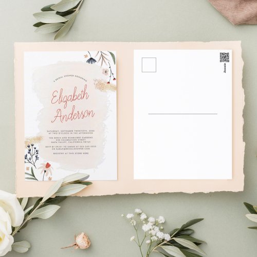 Modern Floral  Brushstroke Overlay Bridal Shower Postcard