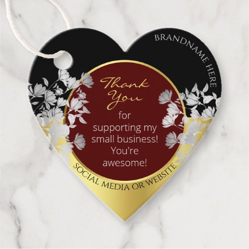 Modern Floral Burgundy  Gold with Silver Flowers Favor Tags