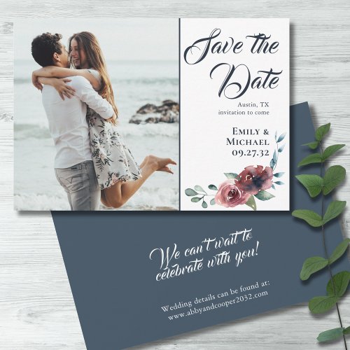 Modern Floral Burgundy Navy Blush Save the Date