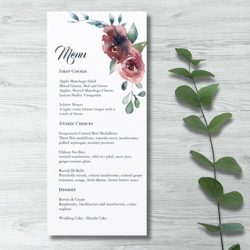 Modern Floral Burgundy Navy Peach Blush Menu