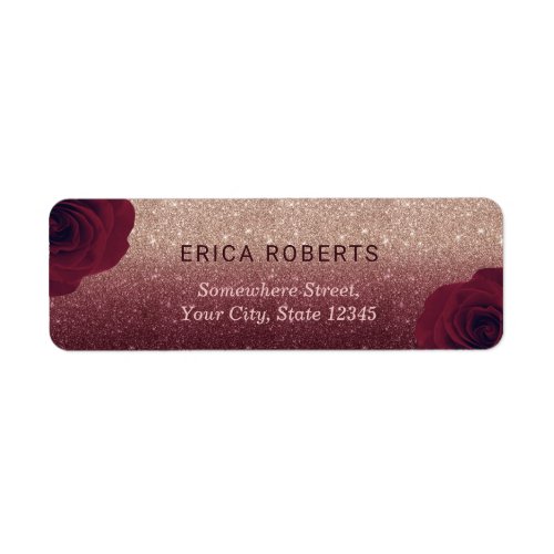 Modern Floral Burgundy  Rose Gold Glitter Ombre Label