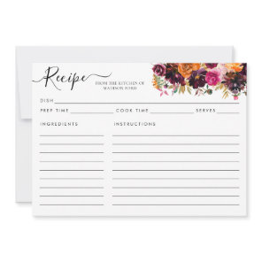 Modern Floral Burgundy Terracotta Pink Recipe Card