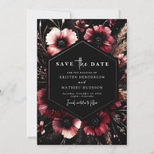 Modern Floral Burgundy Wedding Save The Date