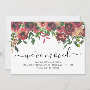 Modern Floral Burgundy We've Moved New Home Moving Announcement