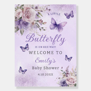Modern Floral Butterfly Girl Baby Shower Welcome Foam Board