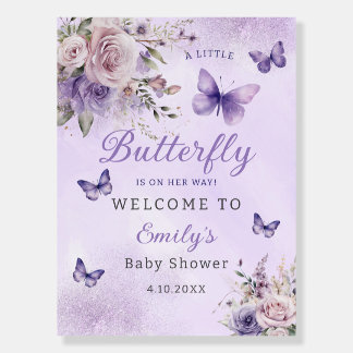 Modern Floral Butterfly Girl Baby Shower Welcome Foam Board
