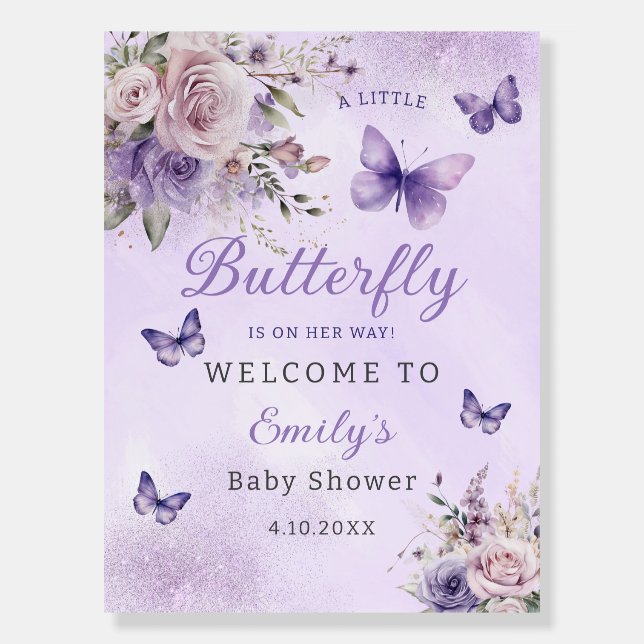 Modern Floral Butterfly Girl Baby Shower Welcome Foam Board (Front)