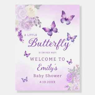 Modern Floral Butterfly Girl Baby Shower Welcome Foam Board