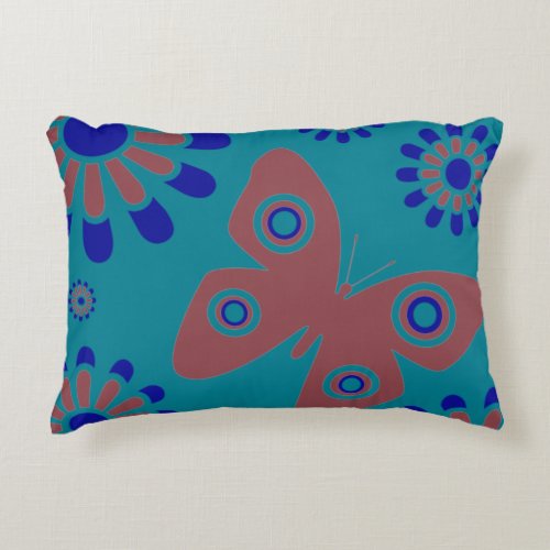 Modern Floral Butterfly Teal Blue And Pink Decorative Pillow