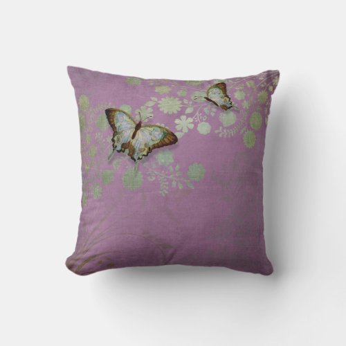 Modern Floral Butterfly w Abstranct Flower Blossom Throw Pillow