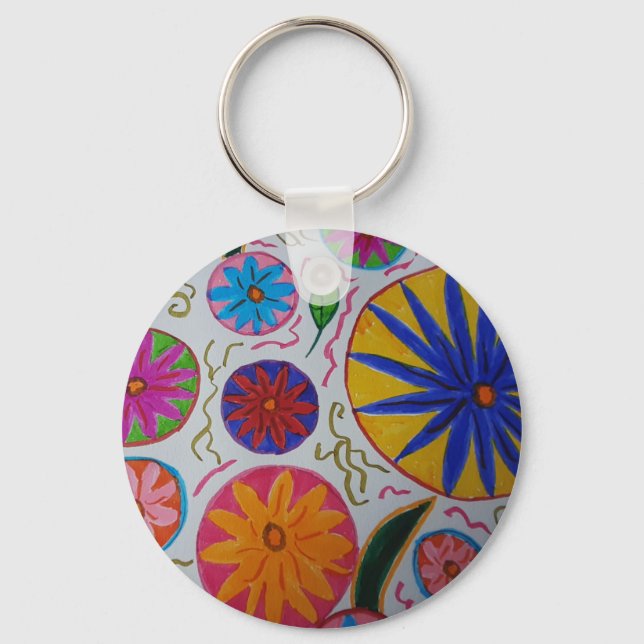 Modern Floral Button Key Ring (Front)