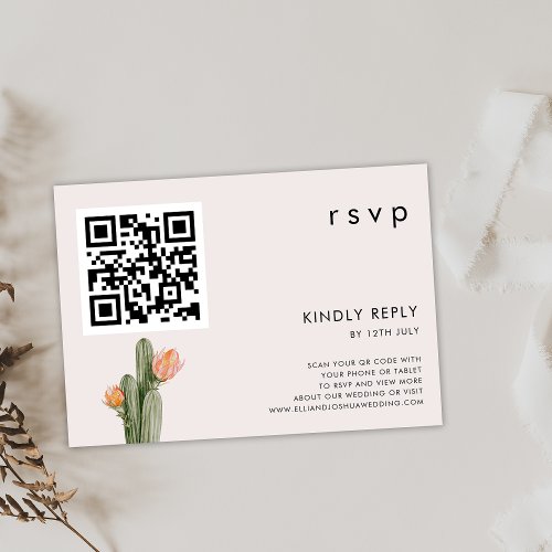 Modern Floral Cactus Wedding QR CODE RSVP Card