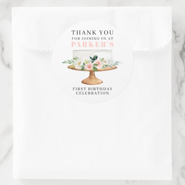 Modern Floral Cake Birthday Classic Round Sticker (Bag)