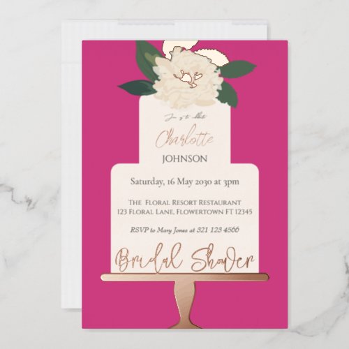  Modern  Floral Cake Bridal Shower Gold Foil Invitation