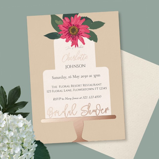  Modern  Floral Cake Bridal Shower Gold Foil Invitation (Creator Uploaded)