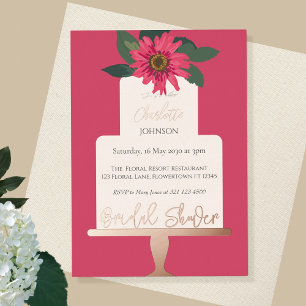  Modern  Floral Cake Bridal Shower Gold Foil Invitation