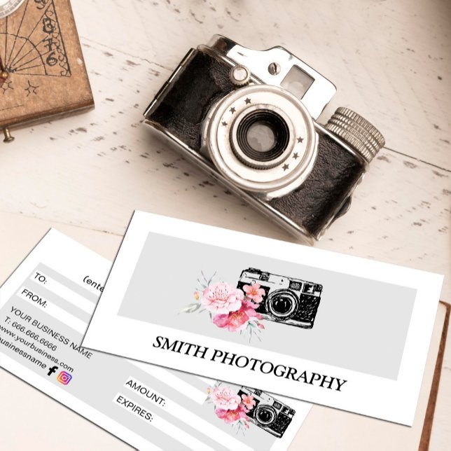 Modern Floral Camera Photographer Gift Certificate (Modern Floral Camera Photographer Gift Certificate #photographer #pinkblush #cameradrawing)