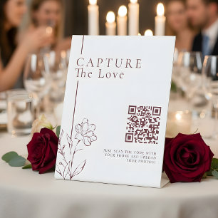 Modern Floral Capture The Love Photo Share QR Code Pedestal Sign
