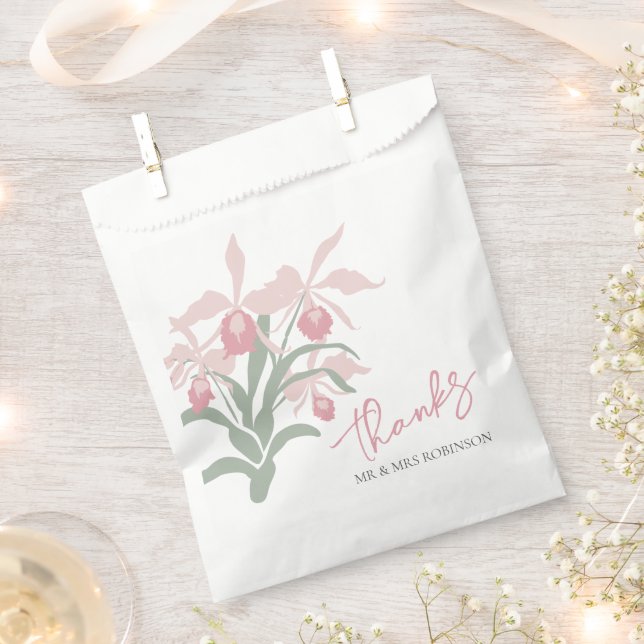 Modern floral Cattleya orchid dusty pink wedding Favor Bag (Clipped)