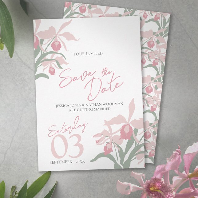 Modern floral Cattleya orchid dusty pink wedding Save The Date (Creator Uploaded)