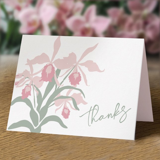 Modern floral Cattleya orchid dusty pink wedding Thank You Card (Creator Uploaded)