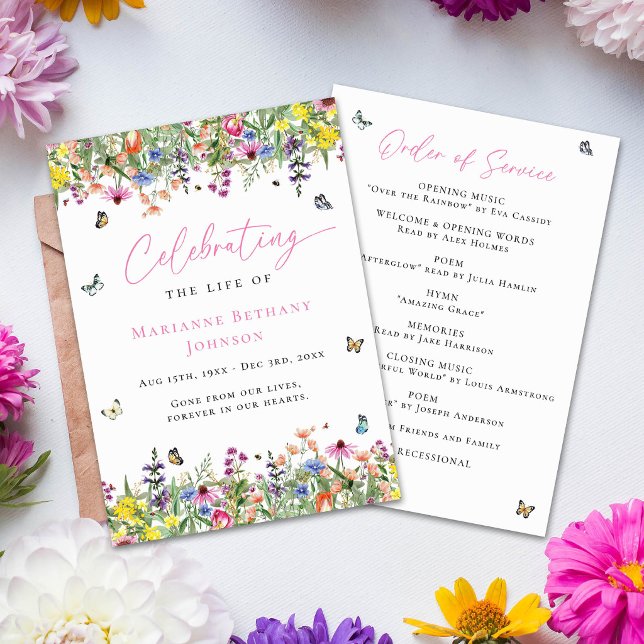 Modern Floral Celebration of Life Order of Service Program (Creator Uploaded)