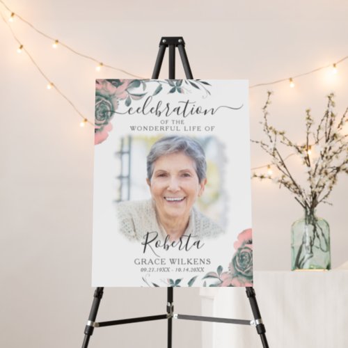 Modern Floral Celebration of Life Script Photo Foam Board