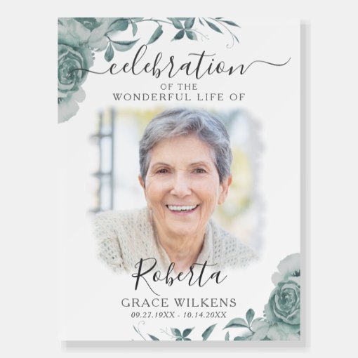 Modern Floral Celebration of Life Script Photo Foam Board | Zazzle