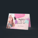Modern floral chic happy birthday photo sweet 16 card<br><div class="desc">Happy Birthday! A cool,  modern and trendy sweet 16 birthday card,  add your photo to this hand painted abstract pastel brushstrokes,  in pink,  mint,  purple,  and rose gold glitter polka dots brush,  with a cool hand written typography.The pink frame color is fully editable.</div>