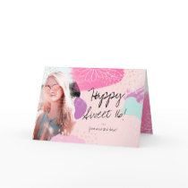 Modern floral chic happy birthday photo sweet 16 card