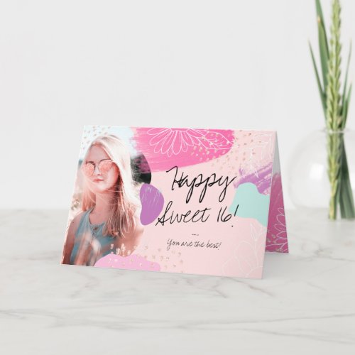 Modern floral chic happy birthday photo sweet 16